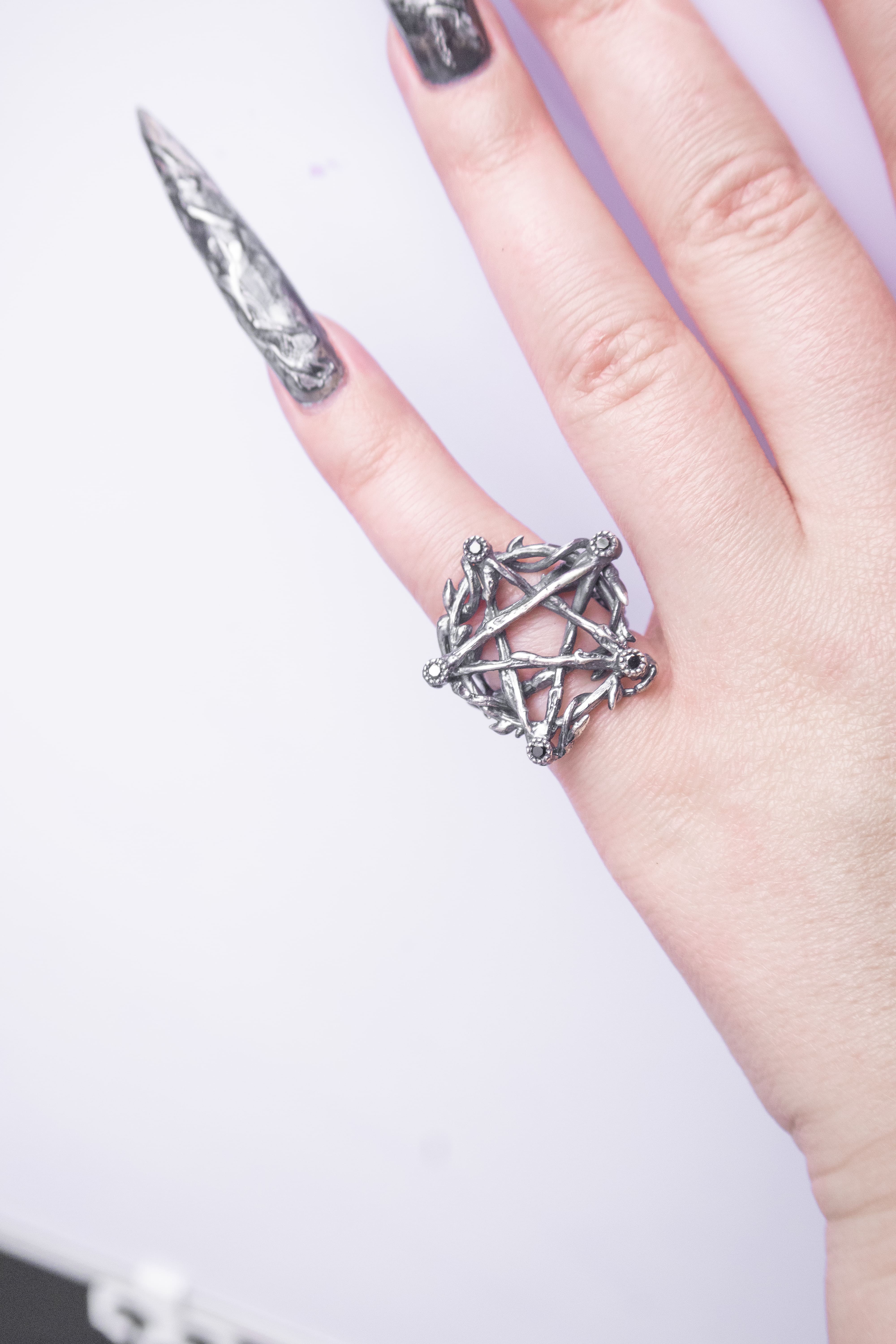 Pentagram ring with stones Size 15