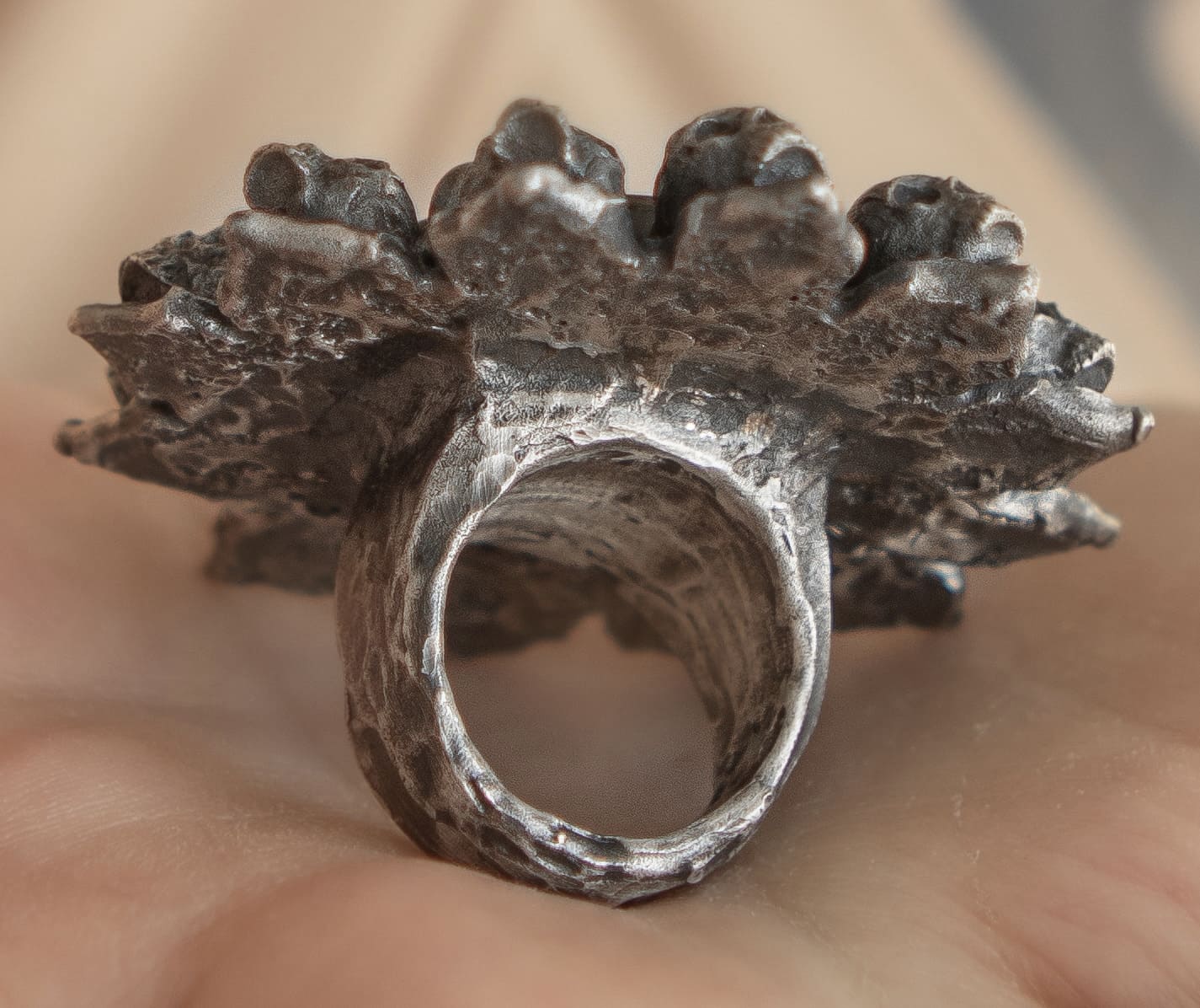 One-of-a-kind ring with skulls in a single copy